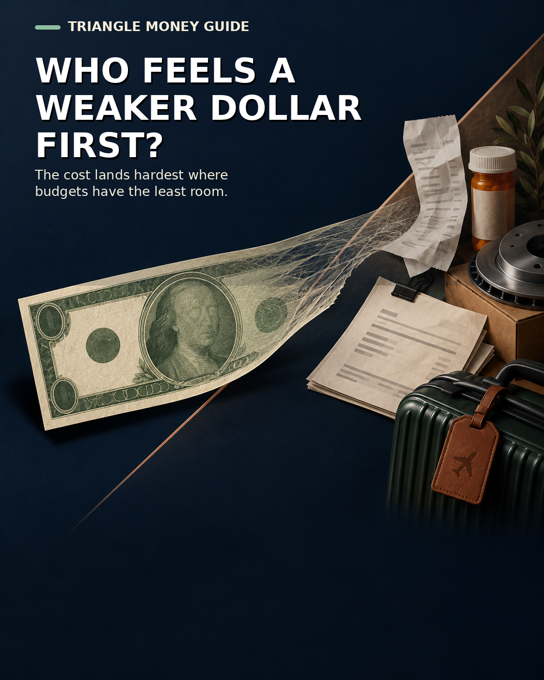 Who feels a weaker dollar first? Triangle Money Guide social graphic